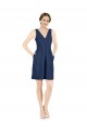 Sleeveless V-Neck Satin Dark Navy Knee Length Evening Dress Canada Clearance