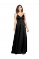 Sleeveless V-Neck Silky Satin Black Long Formal Evening Dress Canada Clearance