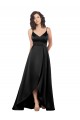 Sleeveless V-Neck Silky Satin Black Long High Low Evening Dress Canada Clearance