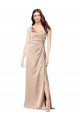 Sleeveless V-Neck Silky Satin Champagne Pink Long Formal Evening Dress Canada Clearance