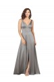 Sleeveless V-Neck Silky Satin Pearl Grey Long Formal Evening Dress Canada Clearance