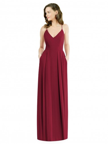 Sleeveless V-Neck Soft Chiffon Burgundy Long Semi Formal Evening Dress Canada Clearance