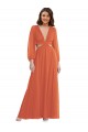 Long Sleeves V-Neck Soft Chiffon Firecracker Long High Low Evening Dress Canada Clearance