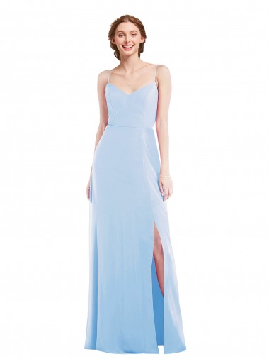 Sleeveless V-Neck Soft Chiffon Light Sky Blue Long Formal Evening Dress Canada Clearance