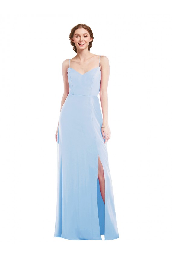 Sleeveless V-Neck Soft Chiffon Light Sky Blue Long Formal Evening Dress Canada Clearance