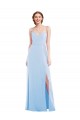 Sleeveless V-Neck Soft Chiffon Light Sky Blue Long Formal Evening Dress Canada Clearance