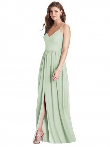 Sleeveless V-Neck Soft Chiffon Sage Long Semi Formal Evening Dress Canada Clearance