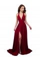 Sleeveless V-Neck Spandex Burgundy Long Black Tie Evening Dress Canada Clearance