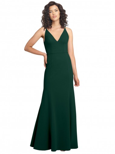 Sleeveless V-Neck Stretch Crepe Midnight Green Long Formal Dress Canada Clearance
