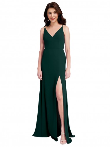 Sleeveless V-Neck Stretch Crepe Midnight Green Long Formal Evening Dress Canada Clearance