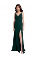 Sleeveless V-Neck Stretch Crepe Midnight Green Long Formal Evening Dress Canada Clearance