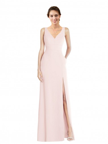Sleeveless V-Neck Stretch Crepe Pink Long Black Tie Evening Dress Canada Clearance