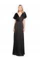 Cap Sleeves V-Neck Stretch Satin Black Long Evening Dress Canada Clearance