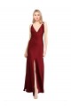 Sleeveless V-Neck Stretch Satin Burgundy Long Black Tie Evening Dress Canada Clearance