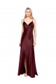 Sleeveless V-Neck Stretch Satin Burgundy Gold Long Evening Dress Canada Clearance