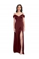 Sleeveless V-Neck Stretch Satin Burgundy Gold Long Formal Dress Canada Clearance