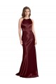 Sleeveless V-Neck Stretch Satin Burgundy Gold Long Formal Evening Dress Canada Clearance