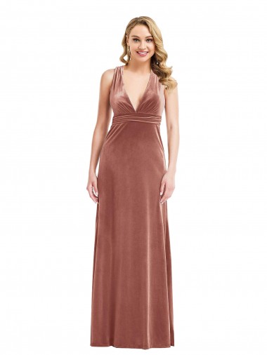 Sleeveless V-Neck Stretch Velvet Cinnamon Rose Long Evening Dress Canada Clearance