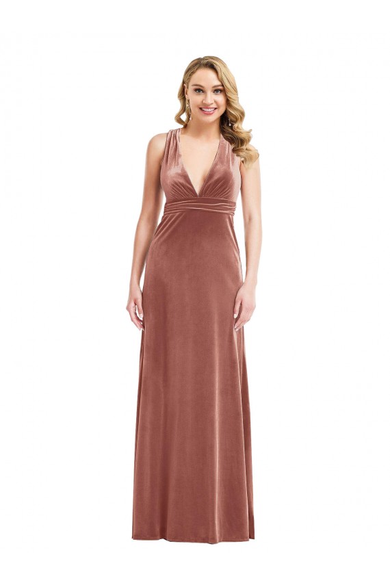 Sleeveless V-Neck Stretch Velvet Cinnamon Rose Long Evening Dress Canada Clearance