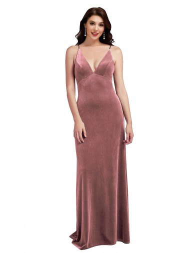 Sleeveless V-Neck Stretch Velvet Cinnamon Rose Long Formal Evening Dress Canada Clearance