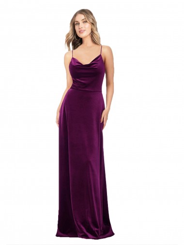 Sleeveless V-Neck Stretch Velvet Grape Long Formal Evening Dress Canada Clearance