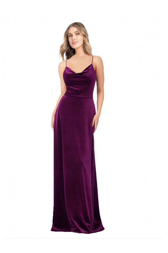 Sleeveless V-Neck Stretch Velvet Grape Long Formal Evening Dress Canada Clearance
