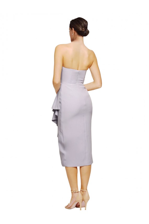 Sleeveless Strapless Stretch Crepe Arctic Lilac Cocktail Length High Low Evening Dress Canada Clearance
