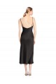 Sleeveless Cowl Neck Stretch Satin Black Midi Length Formal Evening Dress Canada Clearance