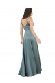 Sleeveless V-Neck Silky Satin Black Long Formal Evening Dress Canada Clearance