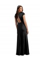 Cap Sleeves V-Neck Stretch Satin Black Long Formal Evening Dress Canada Clearance