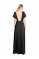 Cap Sleeves V-Neck Stretch Satin Black Long Evening Dress Canada Clearance