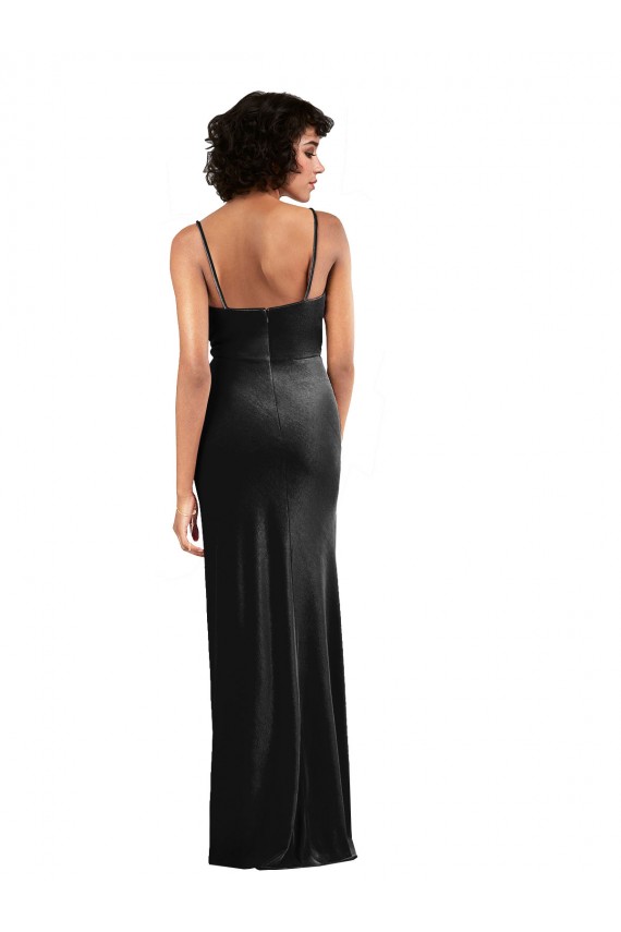 Sleeveless Cowl Neck Stretch Velvet Black Long Black Tie Evening Dress Canada Clearance