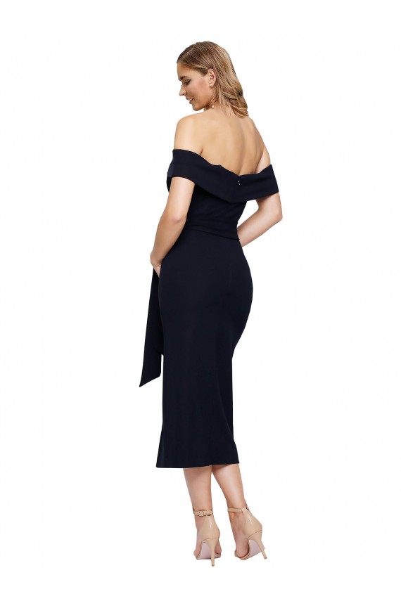 Sleeveless Square Neck Stretch Crepe Black Midi Length Formal Evening Dress Canada Clearance