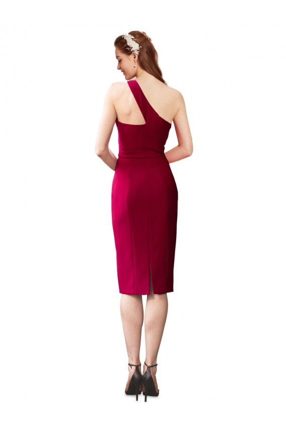 Sleeveless One Shoulder Stretch Crepe Black Cocktail Length Formal Evening Dress Canada Clearance
