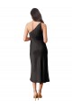 Sleeveless One Shoulder Stretch Satin Black Midi Length Black Tie Evening Dress Canada Clearance