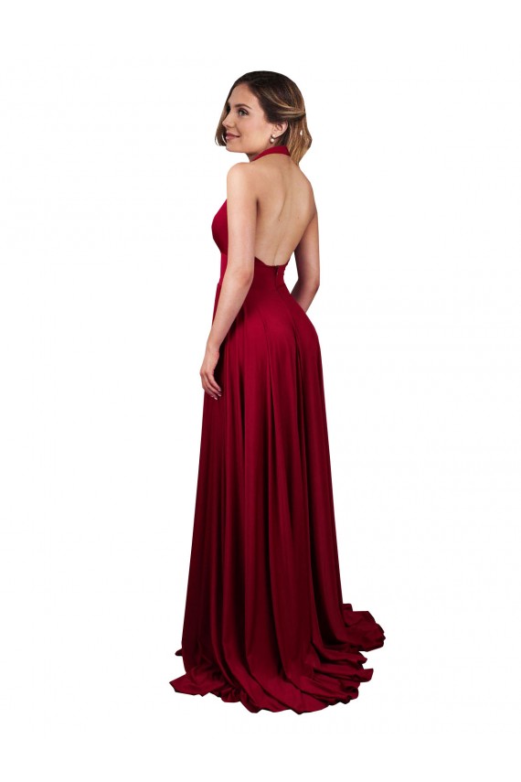 Sleeveless V-Neck Spandex Burgundy Long Black Tie Evening Dress Canada Clearance