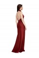 Sleeveless Halter Neck Stretch Satin Burgundy Long Black Tie Evening Dress Canada Clearance
