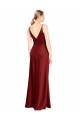 Sleeveless V-Neck Stretch Satin Burgundy Long Formal Evening Dress Canada Clearance