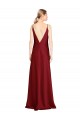 Sleeveless V-Neck Stretch Satin Burgundy Long Black Tie Evening Dress Canada Clearance