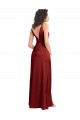 Sleeveless V-Neck Stretch Satin Burgundy Long Formal Dress Canada Clearance