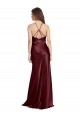 Sleeveless V-Neck Stretch Satin Burgundy Gold Long Formal Evening Dress Canada Clearance