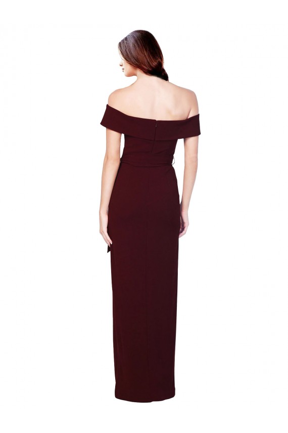 Sleeveless Off the Shoulder Stretch Crepe Burgundy Gold Long Formal Evening Dress Canada Clearance