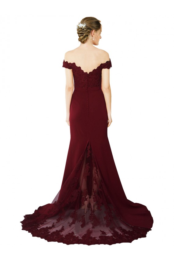 Sleeveless Sweetheart Stretch Crepe & Lace Burgundy Gold Sweep Train Formal Evening Dress Canada Clearance