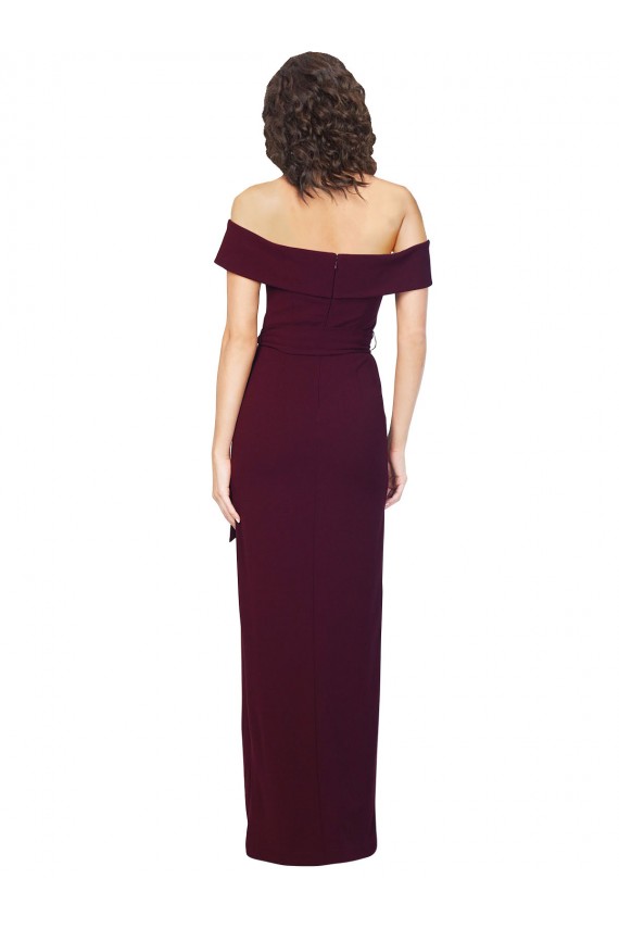 Sleeveless Square Neck Stretch Crepe Burgundy Gold Long Formal Evening Dress Canada Clearance