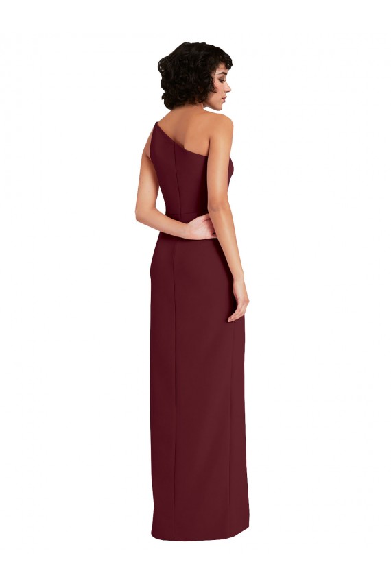 Sleeveless One Shoulder Stretch Crepe Burgundy Gold Long Formal Evening Dress Canada Clearance