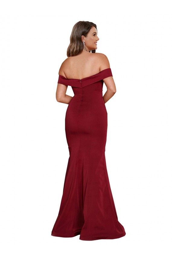 Sleeveless Off the Shoulder Spandex Burgundy Long Formal Plus Size Evening Dress Canada Clearance