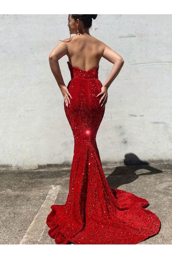 Sleeveless Sweetheart Velvet Sequin Burgundy Court Train Evening Gowns Canada Clearance