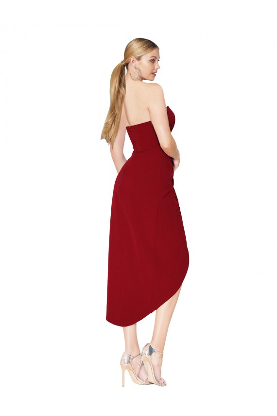 Sleeveless High Neck Stretch Crepe Burgundy Knee Length High Low Evening Dress Canada Clearance