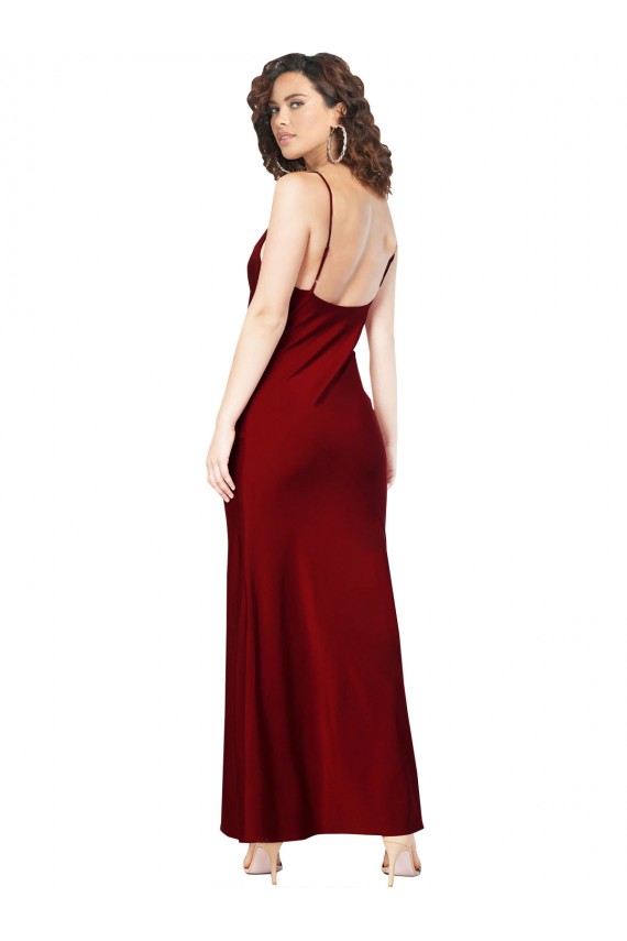 Sleeveless Cowl Neck Silky Satin Burgundy Long Black Tie Evening Dress Canada Clearance