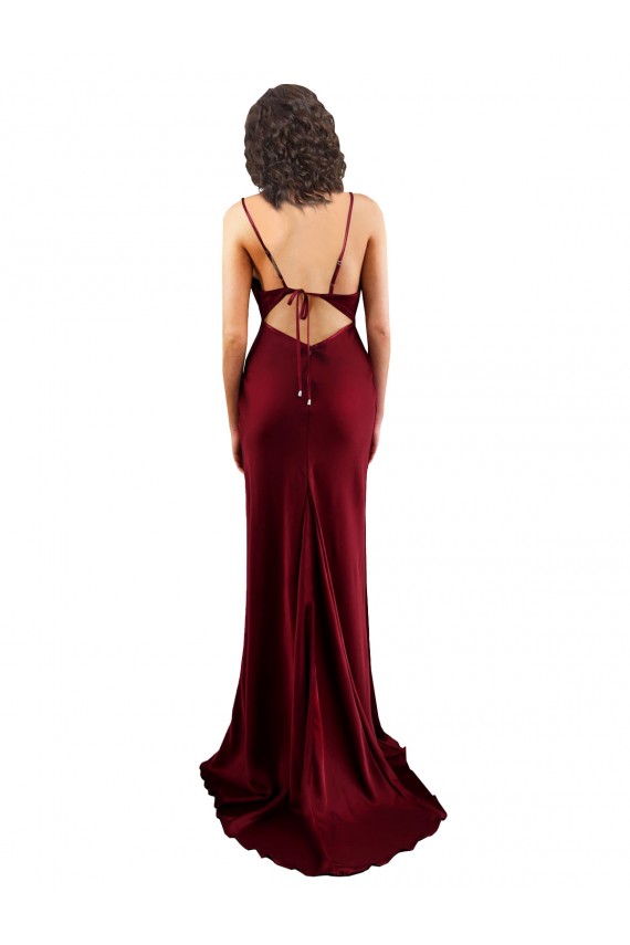 Sleeveless Cowl Neck Silky Satin Burgundy Long Formal Evening Dress Canada Clearance